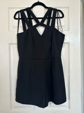 She + Sky Black Strappy V-Neck Shorts Romper